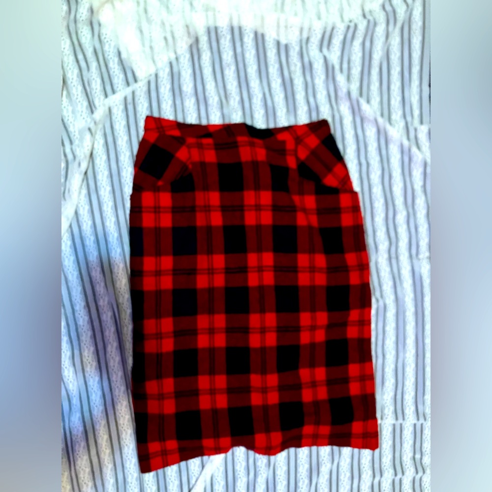Vintage, wool, red and white plaid skirt